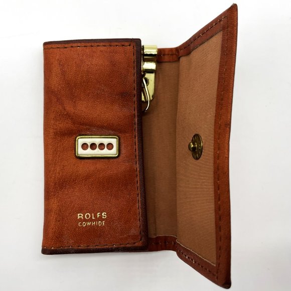 Vintage Rolfs Hand Carved Brown Cowhide Leather Trifold Key Kaddy with Box - Picture 3 of 5